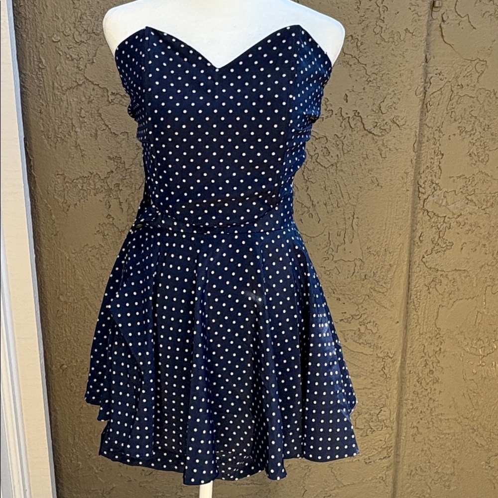 Ann Reeves VINTAGE early 1990s Navy Polka Dot strapless Halter top/mini skirt